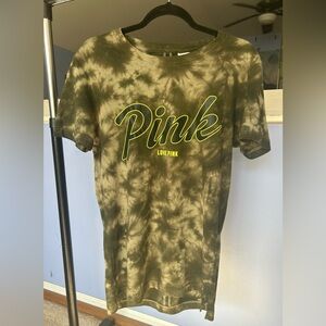 Victoria Secret Pink Tie Dye Green Open Back Short Sleeve Campus Tee
